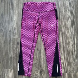 Nike Dri Fit Crop Athletic Leggings Geometric Pink Size XS Running Y2K